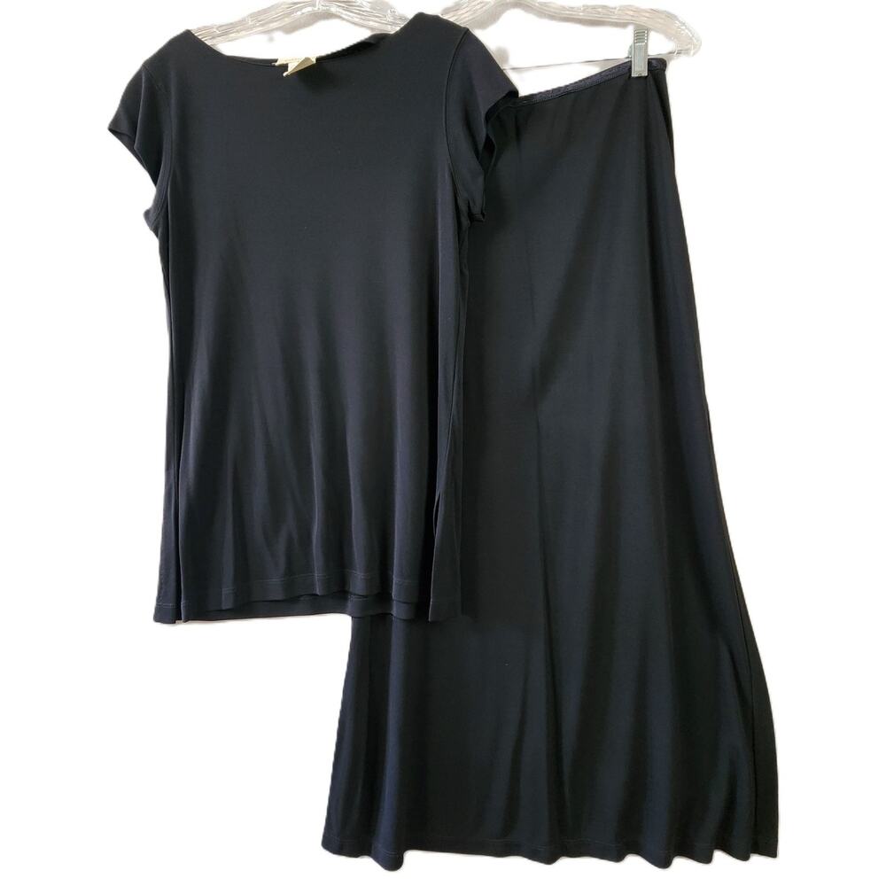 Easy Spirit Maxi Skirt & Cap Sleeve Top Set Small Black Rayon-Poly